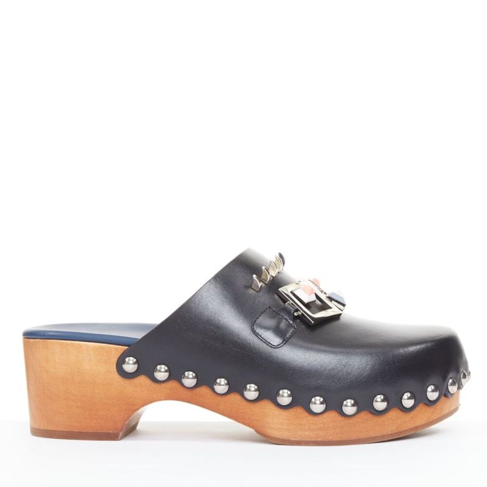 Fendi Hypnoteyes Monster Bag Bug stud brown wooden clog mules